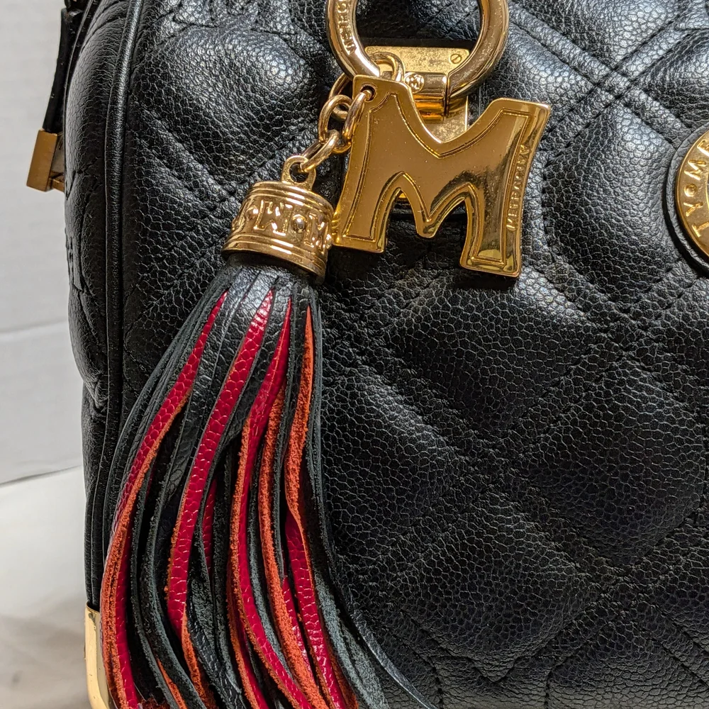 Metrocity Brand Black Quilted Satchel with Red and Mint Stripe - Picture 4 of 13